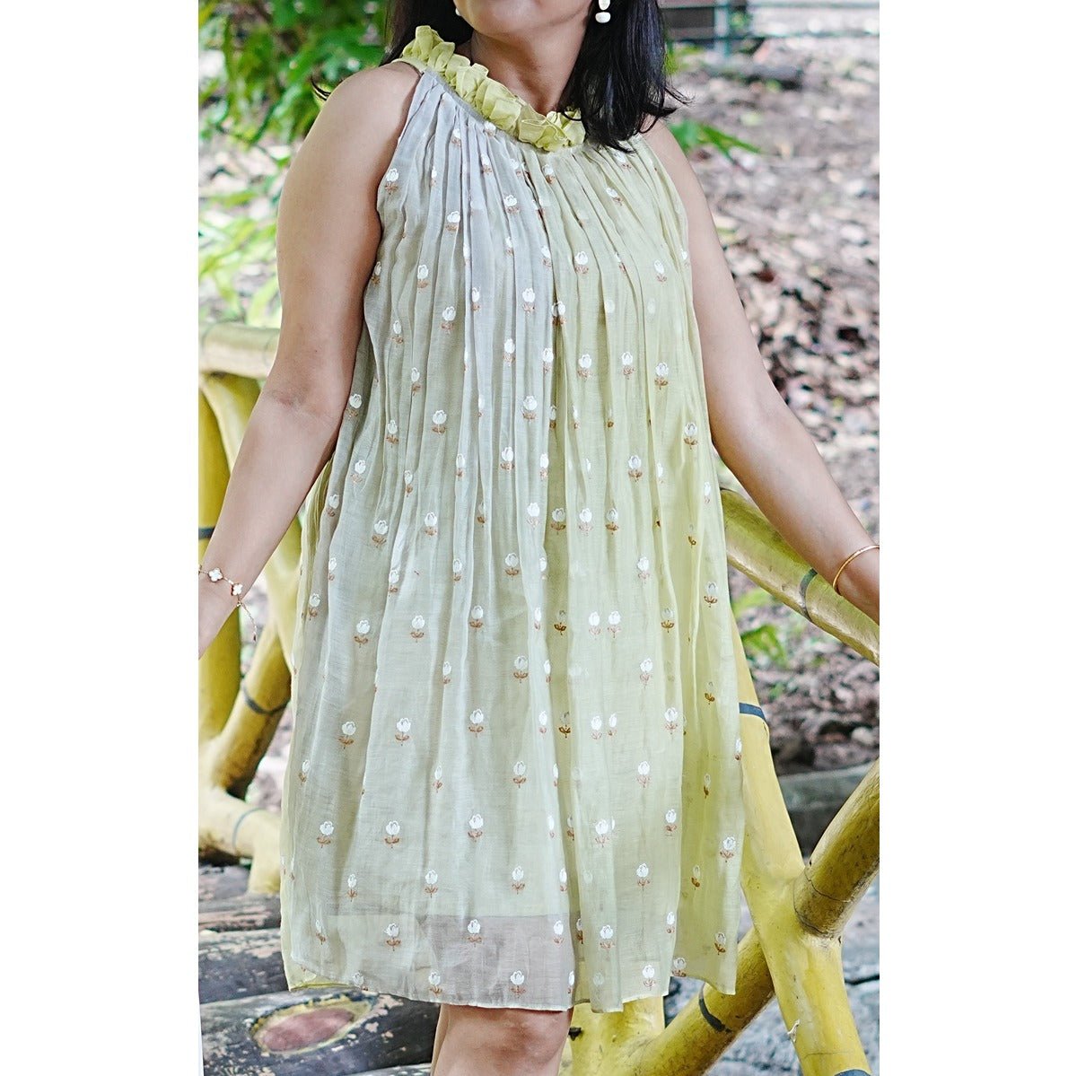 Tarang Muted Ombre Incut Halter Neck Mulchanderi Dress for Women – Womens Dress on Brown Living™. SKU: HD1024XSN. Img 4.