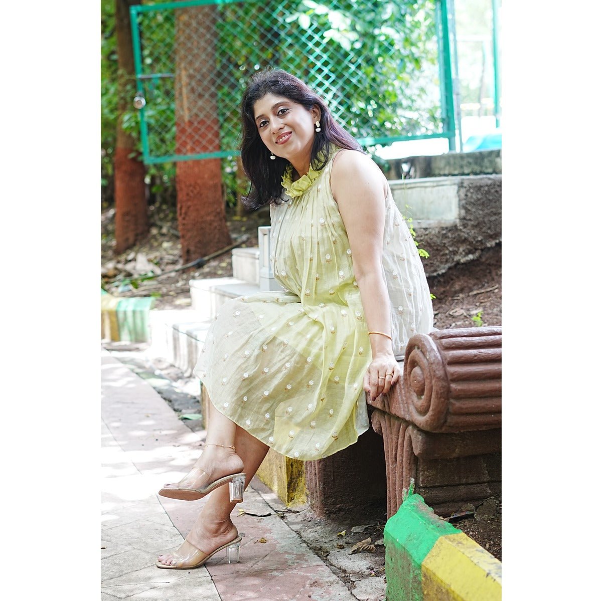 Tarang Muted Ombre Incut Halter Neck Mulchanderi Dress for Women – Womens Dress on Brown Living™. SKU: HD1024XSN. Img 5.