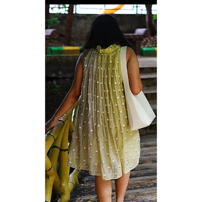 Tarang Muted Ombre Incut Halter Neck Mulchanderi Dress for Women – Womens Dress on Brown Living™. SKU: HD1024XSN. Img 6.
