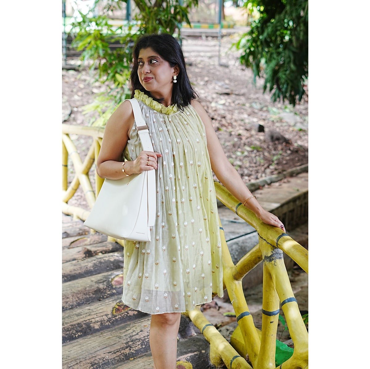 Tarang Muted Ombre Incut Halter Neck Mulchanderi Dress for Women – Womens Dress on Brown Living™. SKU: HD1024XSN. Img 3.