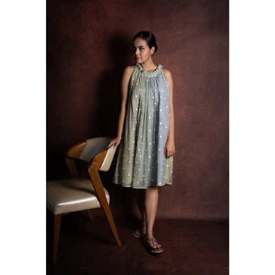 Tarang Muted Ombre Incut Halter Neck Mulchanderi Dress for Women – Womens Dress on Brown Living™. SKU: HD1024XSN. Img 8.