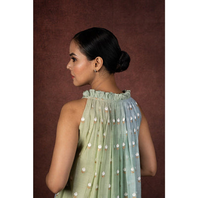 Tarang Muted Ombre Incut Halter Neck Mulchanderi Dress for Women – Womens Dress on Brown Living™. SKU: HD1024XSN. Img 11.