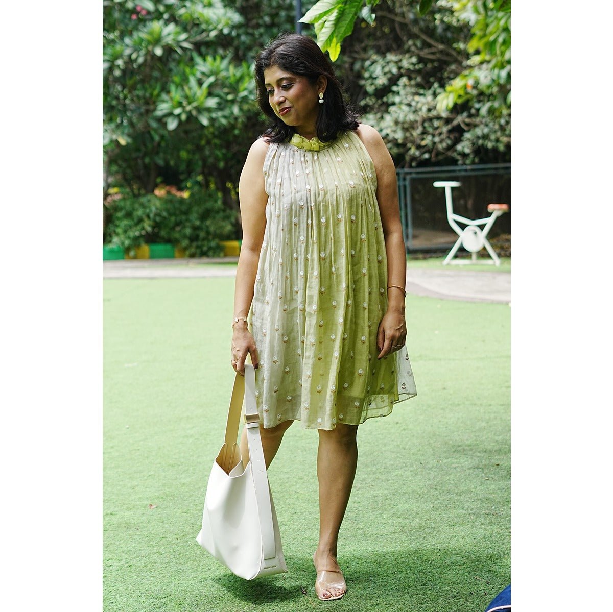 Tarang Muted Ombre Incut Halter Neck Mulchanderi Dress for Women – Womens Dress on Brown Living™. SKU: HD1024XSN. Img 2.