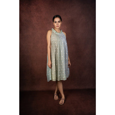 Tarang Muted Ombre Incut Halter Neck Mulchanderi Dress for Women – Womens Dress on Brown Living™. SKU: HD1024XSN. Img 9.