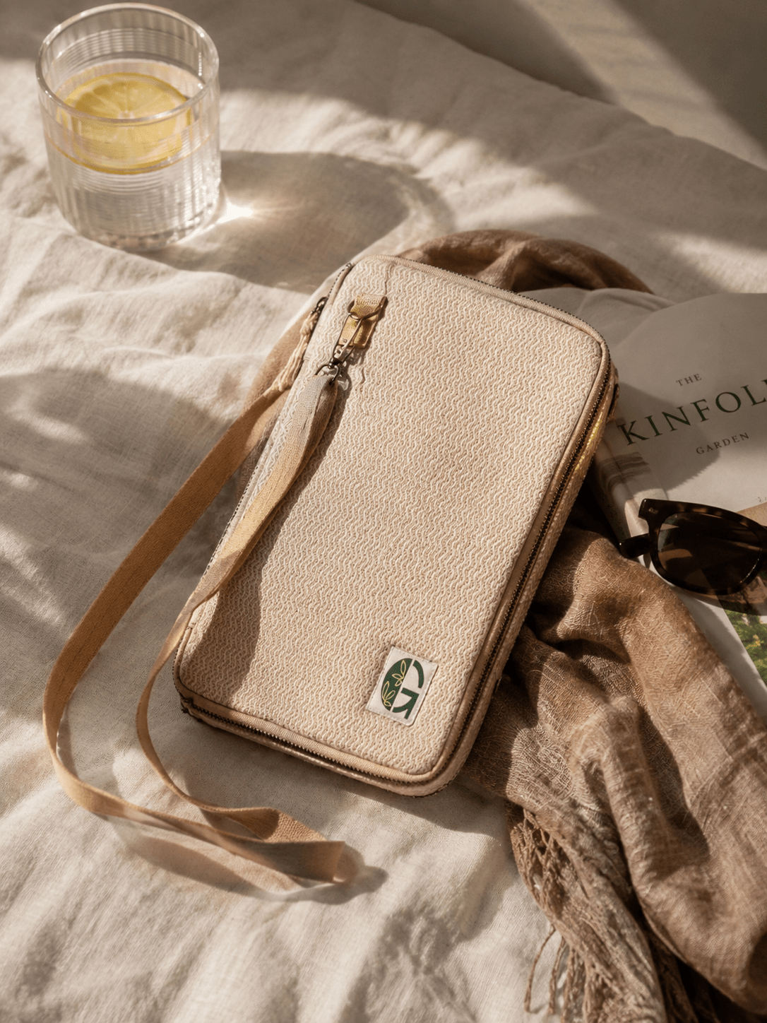 Taro iPad Sling Case White – Padded Hemp Tablet Carry Bag – Sling Bag on Brown Living™. SKU: OGSBIP01. Img 1.