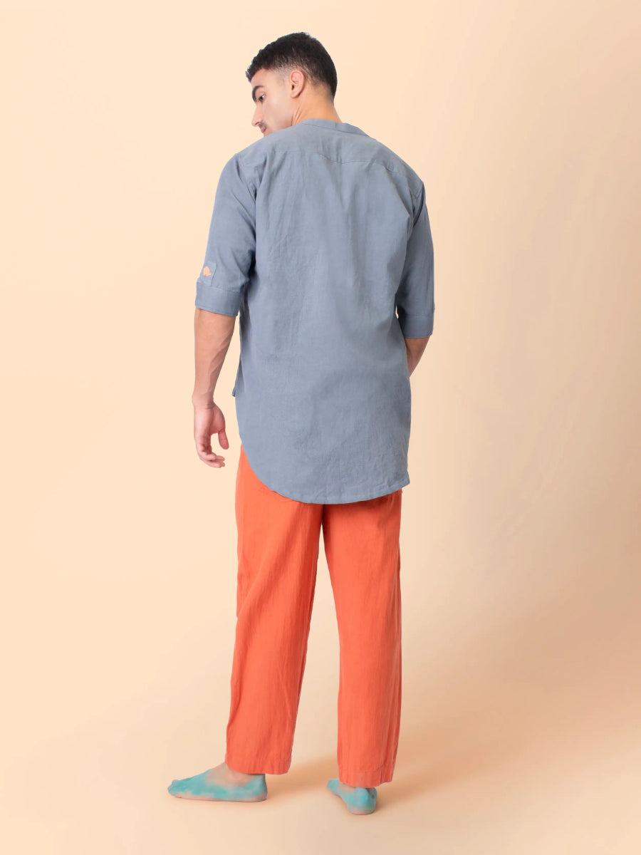 Taube – Organic Cotton Linen Mandarin Collar Shirt – Men Shirt by Phuhar's available on Brown Living™. Grey Xs. SKU: pH1911. Img 8.