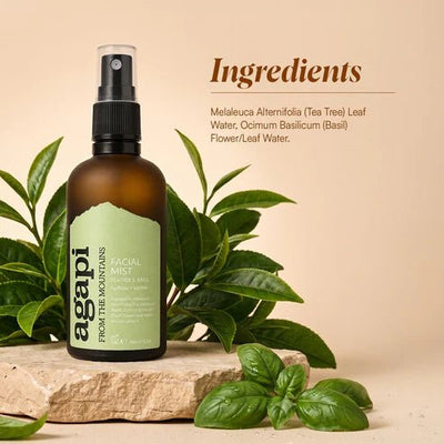 Tea Tree & Basil Facial Mist - 100ml – Face Toner on Brown Living™. SKU: FSTTB-01. Img 3.