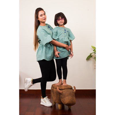 Teal Starry Stingray Cotton Maternity Top for Women – Womens Maternity Wear on Brown Living™. SKU: MCBL130. Img 5.