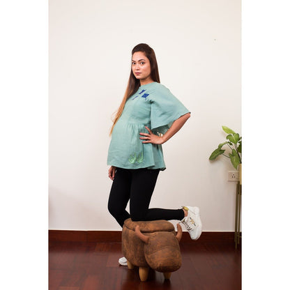 Teal Starry Stingray Cotton Maternity Top for Women – Womens Maternity Wear on Brown Living™. SKU: MCBL130. Img 1.