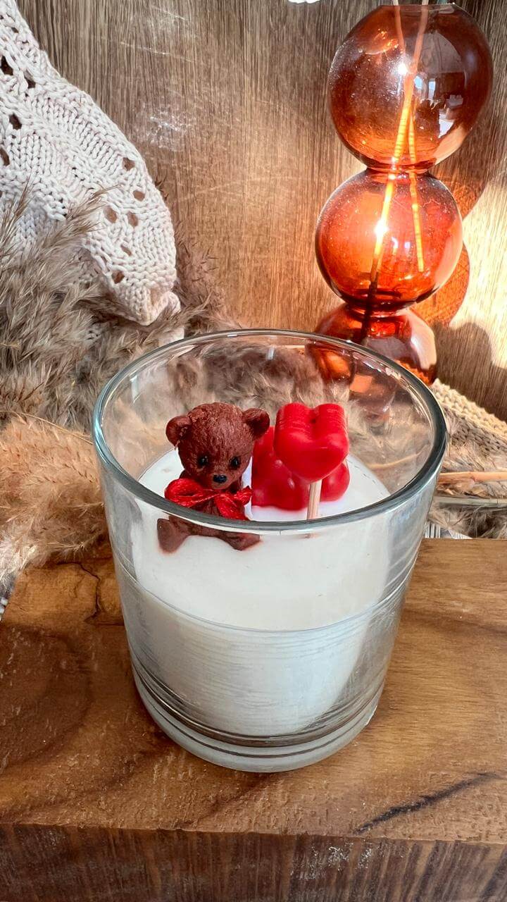 Teddy Heart Glass Jar Candle | Handcrafted Cute Scented Candle – Candles & Fragrances on Brown Living™. SKU: LUSH_0021. Img 2.