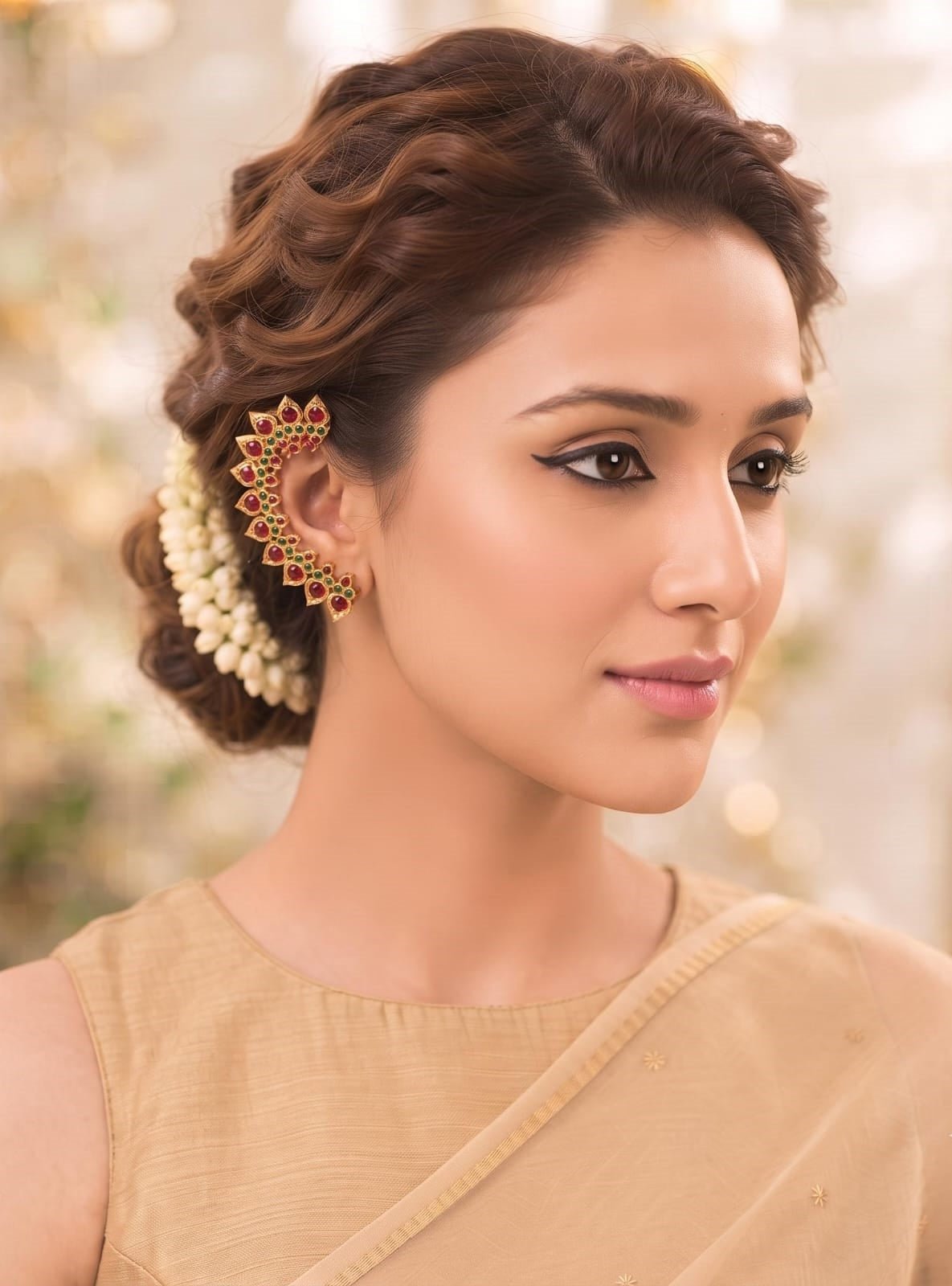 Temple Bloom Ear Cuff | Handmade Ethnic Floral Statement Jewelry – Womens Earrings on Brown Living™. SKU: SAR1003. Img 5.