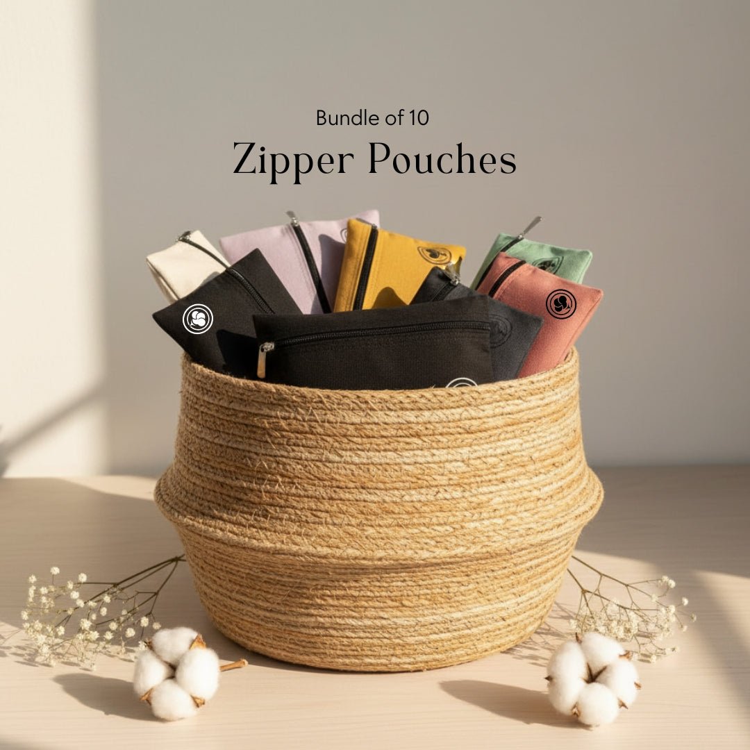 Ten Piece Zipper Pouch Set - Smart, Handy and Sleek | Cotton Canvas – Organisers on Brown Living™. SKU: Bundleof10zipperpouch. Img 1.