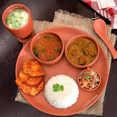 Terracotta 11 Inches Dinner Set – 6 Pcs Handcrafted Clay Set – Dinner Set on Brown Living™. SKU: DS-1. Img 3.