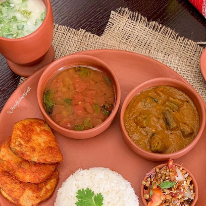 Terracotta 11 Inches Dinner Set – 6 Pcs Handcrafted Clay Set – Dinner Set on Brown Living™. SKU: DS-1. Img 1.