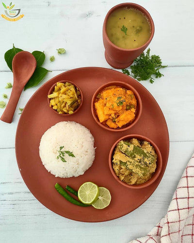 Terracotta 11 Inches Dinner Set – 6 Pcs Handcrafted Clay Set – Dinner Set on Brown Living™. SKU: DS-1. Img 2.