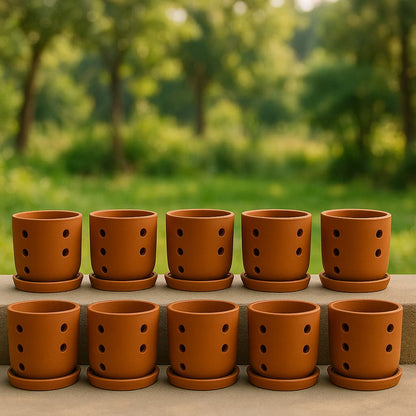 Terracotta Autumn Orchid Planter Small - 4 Inch Pot – Home & Garden on Brown Living™. SKU: PL19-10. Img 22.