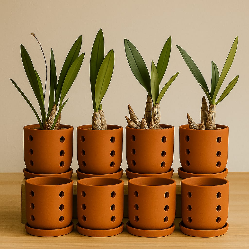 Terracotta Autumn Orchid Planter Small - 4 Inch Pot – Home & Garden on Brown Living™. SKU: PL19-10. Img 24.