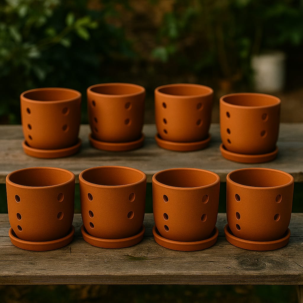 Terracotta Autumn Orchid Planter Small - 4 Inch Pot – Home & Garden on Brown Living™. SKU: PL19-10. Img 25.