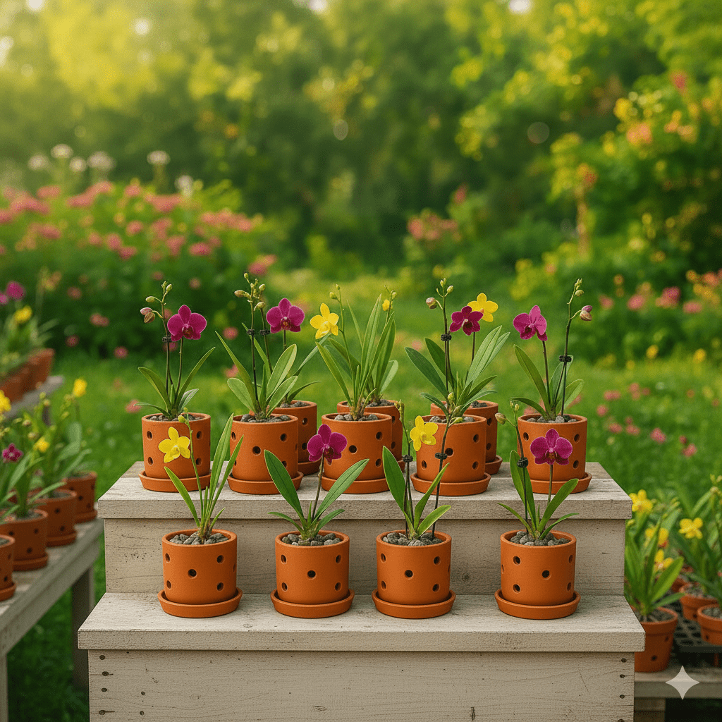 Terracotta Autumn Orchid Planter Small - 4 Inch Pot – Home & Garden on Brown Living™. SKU: PL19-12. Img 5.