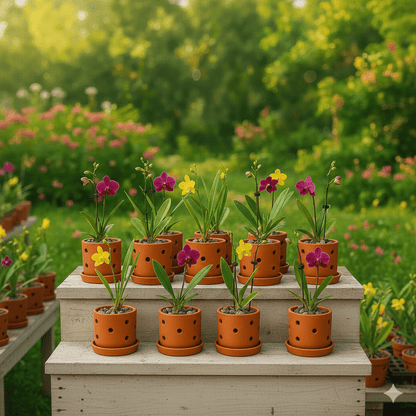 Terracotta Autumn Orchid Planter Small - 4 Inch Pot – Home & Garden on Brown Living™. SKU: PL19-12. Img 5.
