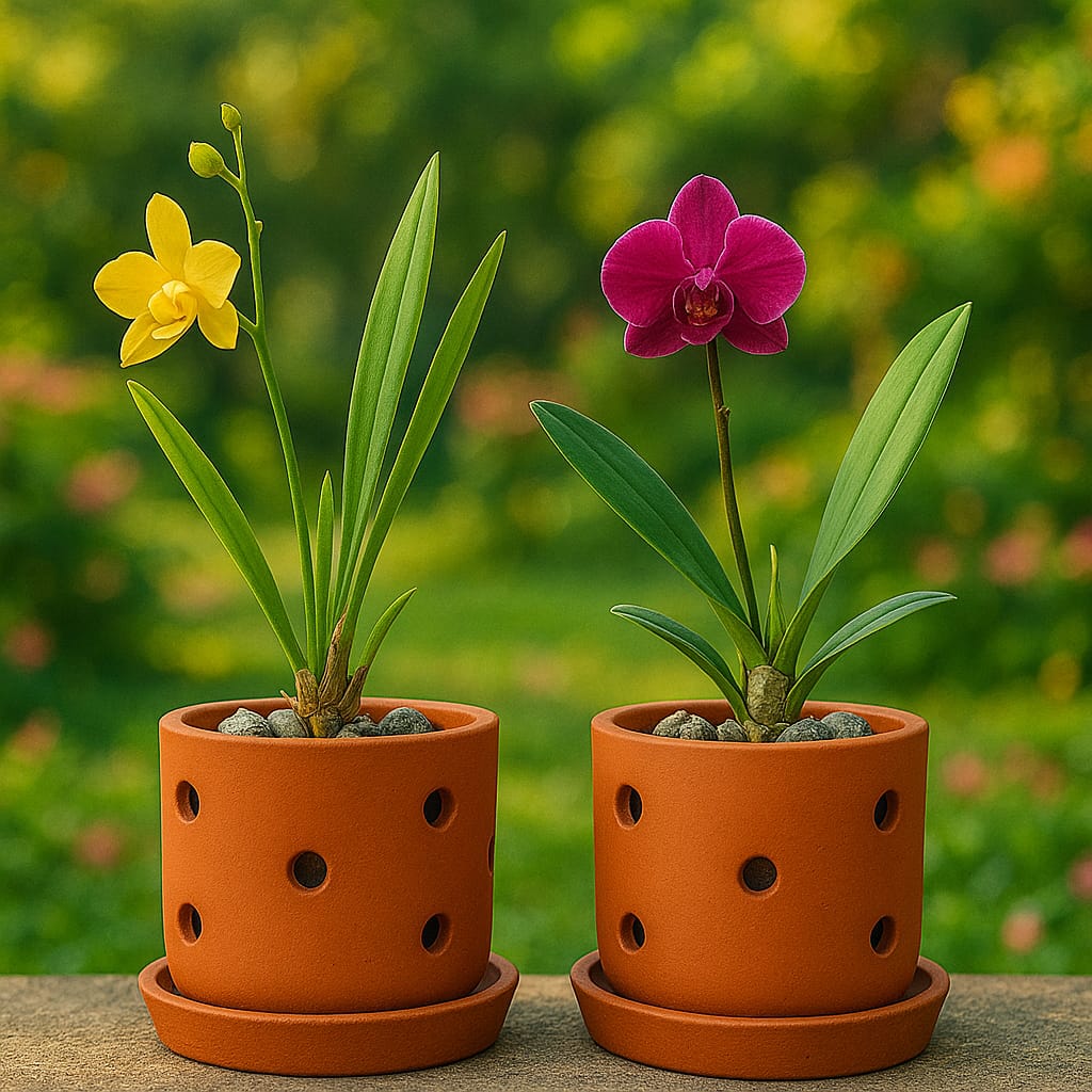 Terracotta Autumn Orchid Planter Small - 4 Inch Pot – Home & Garden on Brown Living™. SKU: PL19-12. Img 7.
