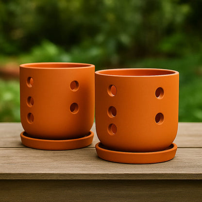 Terracotta Autumn Orchid Planter Small - 4 Inch Pot – Home & Garden on Brown Living™. SKU: PL19-2A. Img 10.