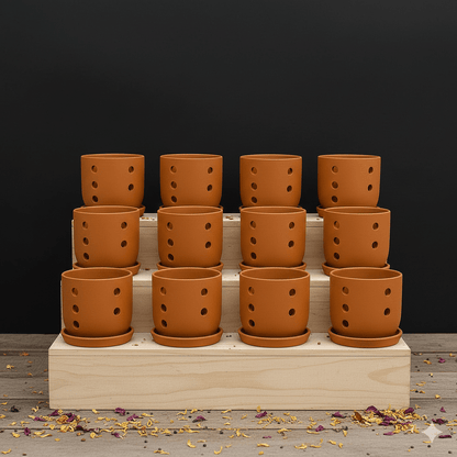 Terracotta Autumn Orchid Planter Small - 4 Inch Pot – Home & Garden on Brown Living™. SKU: PL19-2A. Img 2.