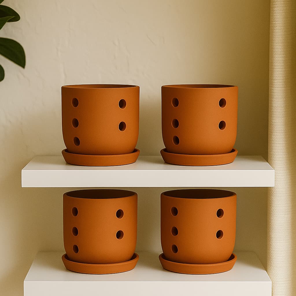 Terracotta Autumn Orchid Planter Small - 4 Inch Pot – Home & Garden on Brown Living™. SKU: PL19-4. Img 15.