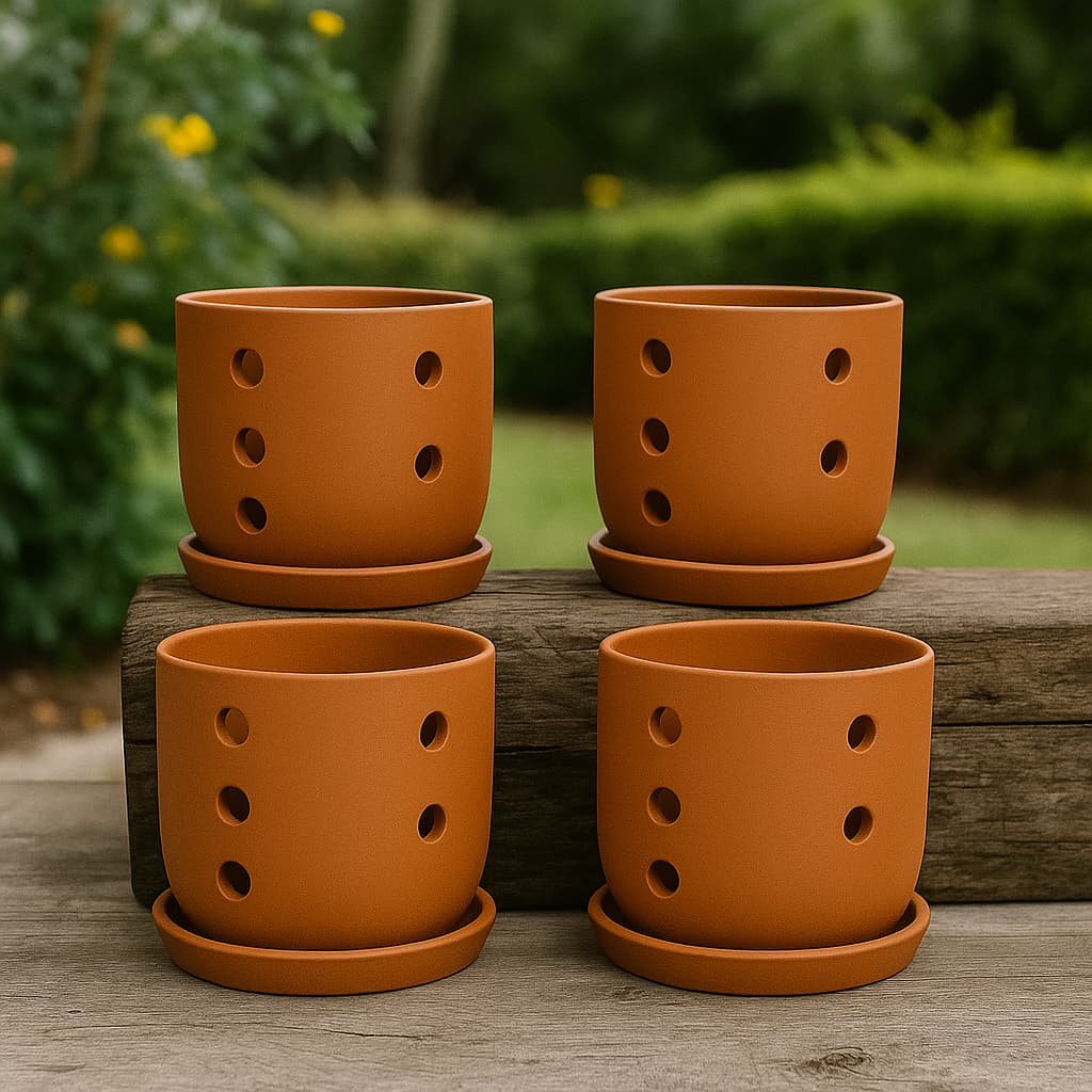 Terracotta Autumn Orchid Planter Small - 4 Inch Pot – Home & Garden on Brown Living™. SKU: PL19-4. Img 16.