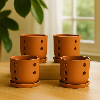 Terracotta Autumn Orchid Planter Small - 4 Inch Pot – Home & Garden on Brown Living™. SKU: PL19-4. Img 17.