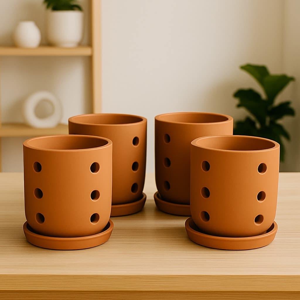 Terracotta Autumn Orchid Planter Small - 4 Inch Pot – Home & Garden on Brown Living™. SKU: PL19-4. Img 18.