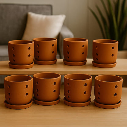 Terracotta Autumn Orchid Planter Small - 4 Inch Pot – Home & Garden on Brown Living™. SKU: PL19-8. Img 27.