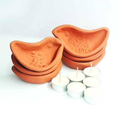 Terracotta Bird Candle Holder | Set of 6 + 6 Pcs Complimentary Candles | Verified Sustainable by Brown Living™