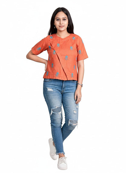 Terracotta Blossom Cotton Layer Top –Stylish Women's Wear – Womens Top on Brown Living™. SKU: T03014. Img 2.