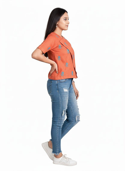 Terracotta Blossom Cotton Layer Top –Stylish Women's Wear – Womens Top on Brown Living™. SKU: T03014. Img 3.