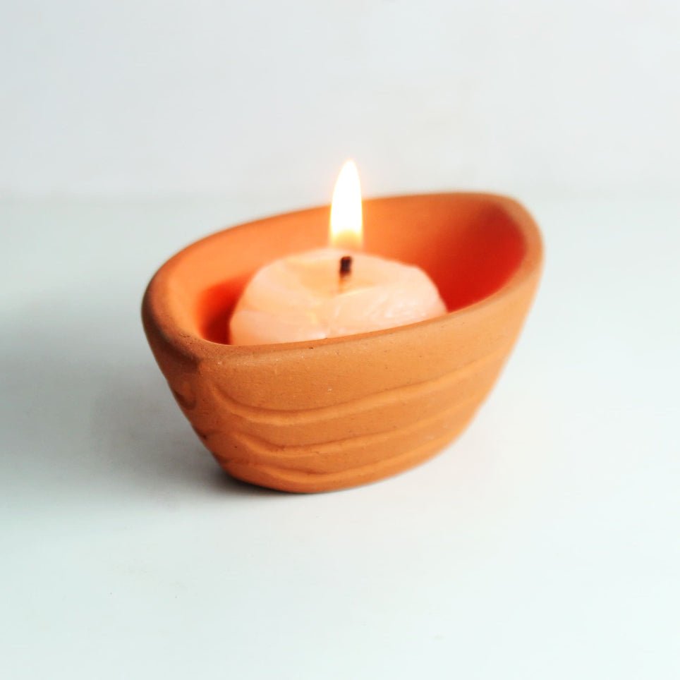 Terracotta Boat Candle Holder | Set of 6 + 6 Pcs Complimentary Candles | Verified Sustainable by Brown Living™