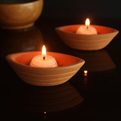 Terracotta Boat Candle Holder | Set of 6 + 6 Pcs Complimentary Candles | Verified Sustainable by Brown Living™