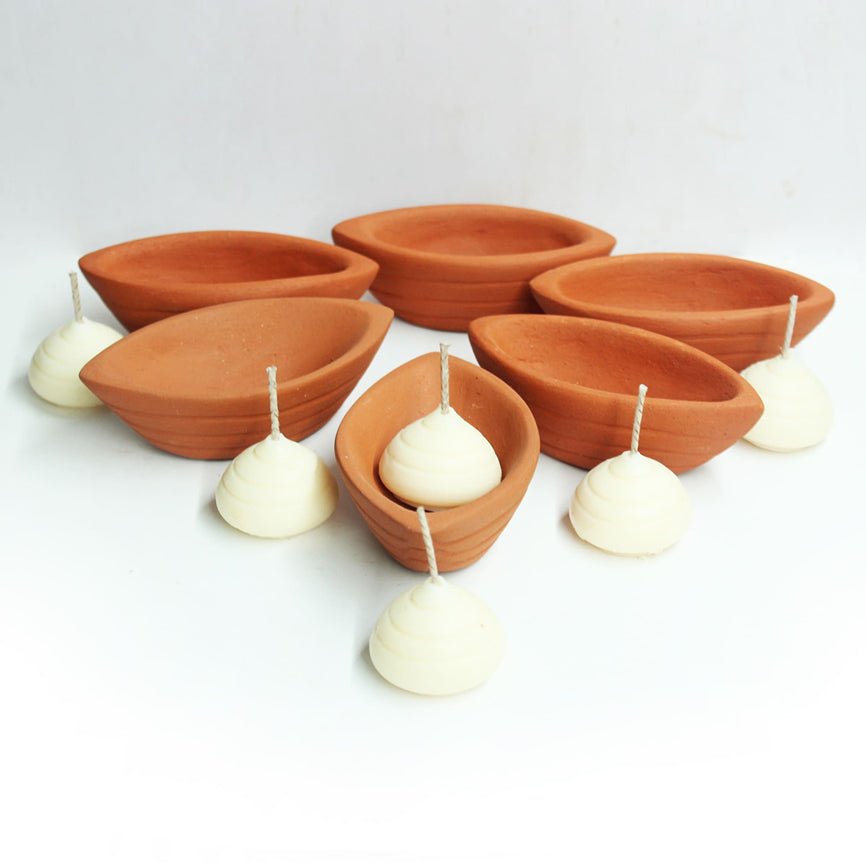 Terracotta Boat Candle Holder | Set of 6 + 6 Pcs Complimentary Candles | Verified Sustainable by Brown Living™