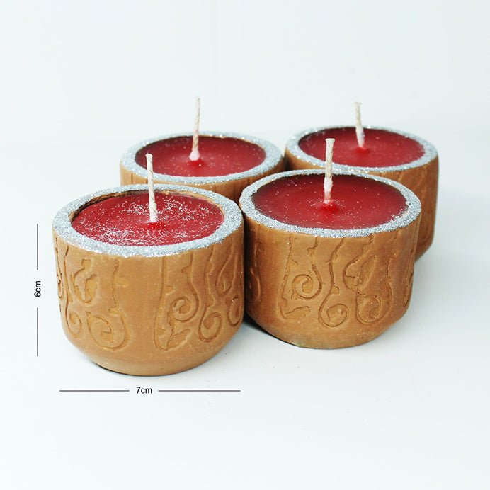 Terracotta Designer Domatic Cylinder Perfumed Candle / Reusable Candle Holder - Set of 4 | Verified Sustainable by Brown Living™