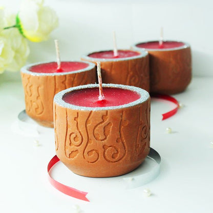 Terracotta Designer Domatic Cylinder Perfumed Candle / Reusable Candle Holder - Set of 4 | Verified Sustainable by Brown Living™