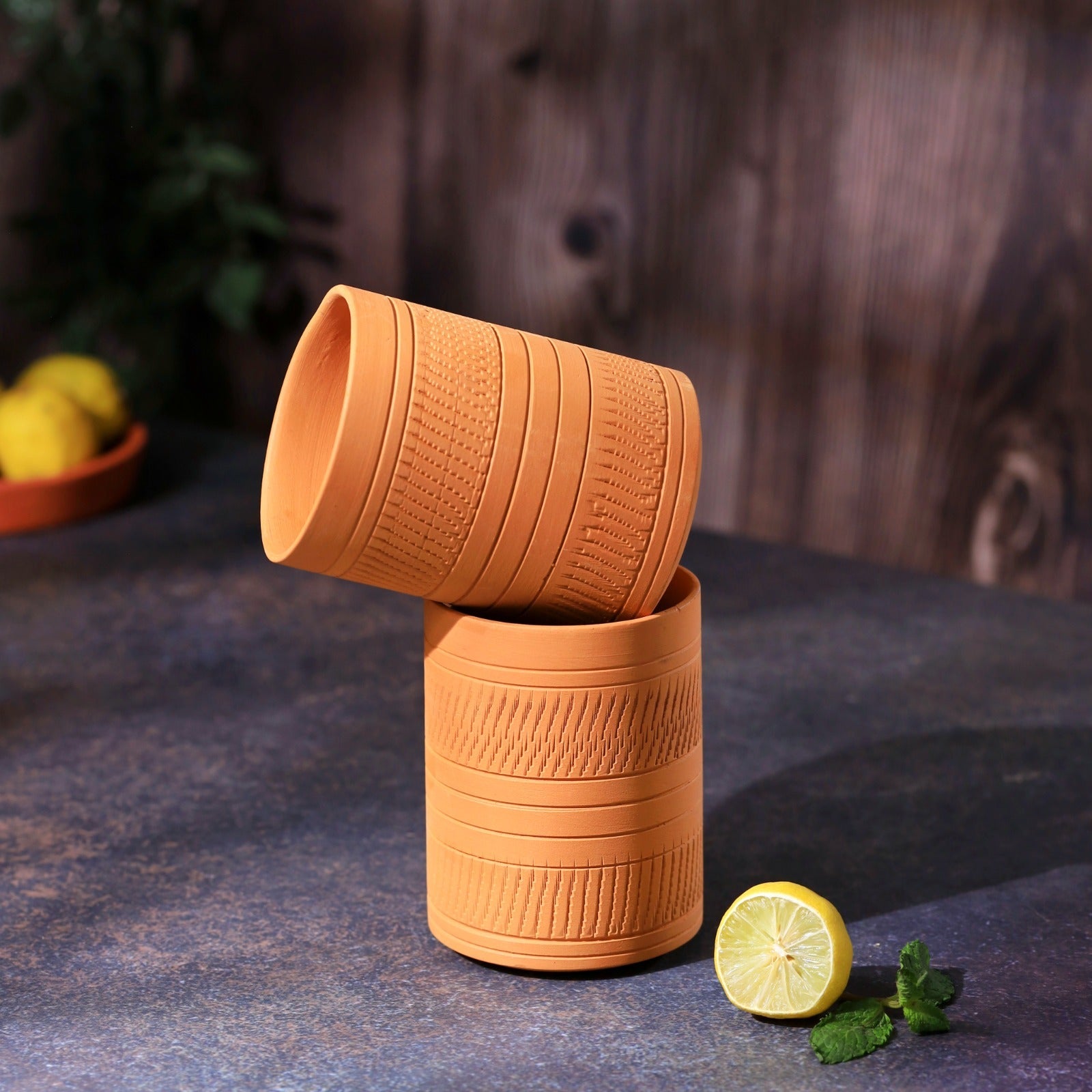 Terracotta Kohinoor Jumbo Glass | Handmade Clay Water Glass – Mugs on Brown Living™. SKU: DG-12. Img 7.