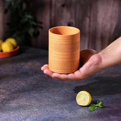 Terracotta Kohinoor Jumbo Glass | Handmade Clay Water Glass – Mugs on Brown Living™. SKU: DG-12. Img 9.