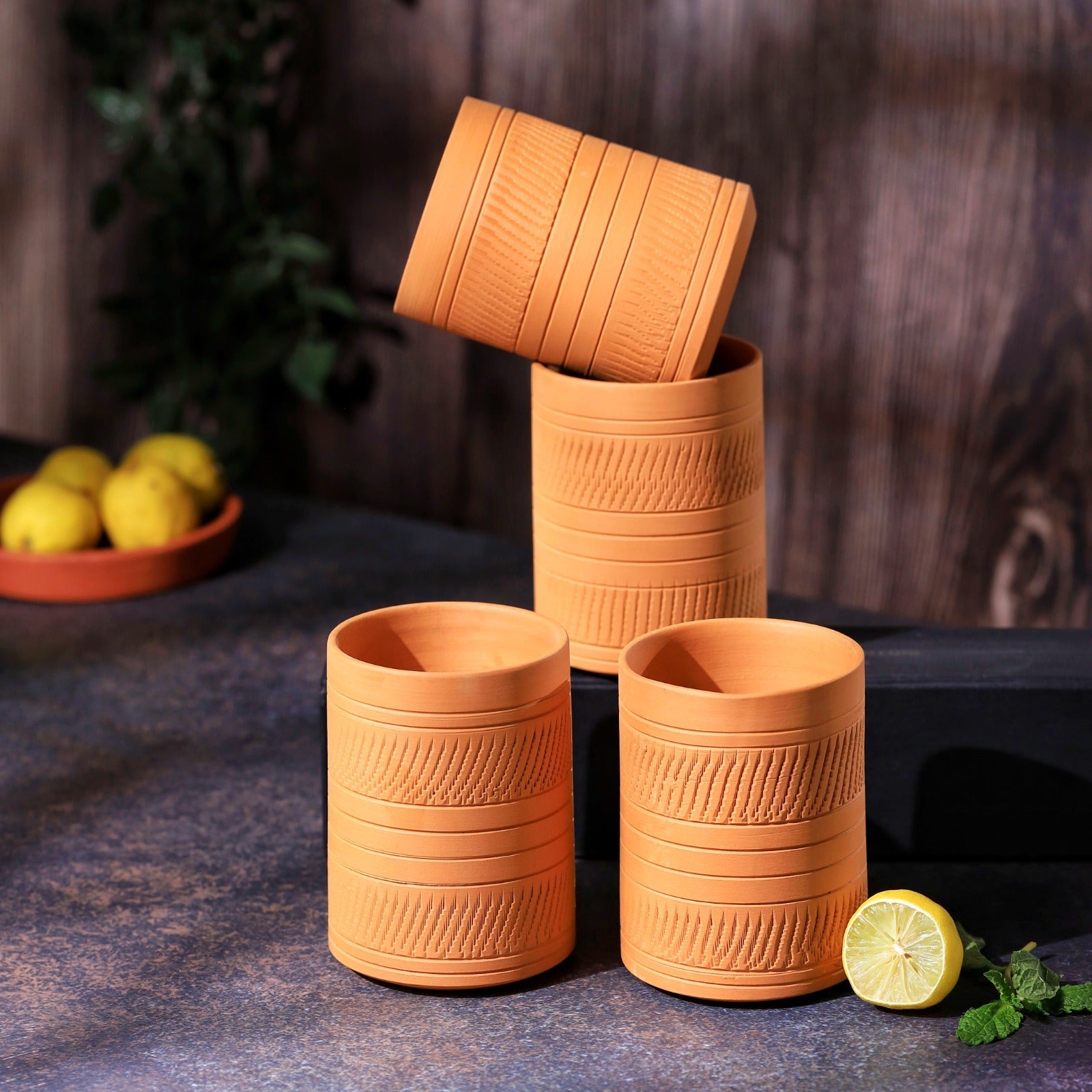 Terracotta Kohinoor Jumbo Glass | Handmade Clay Water Glass – Mugs on Brown Living™. SKU: DG-12. Img 15.