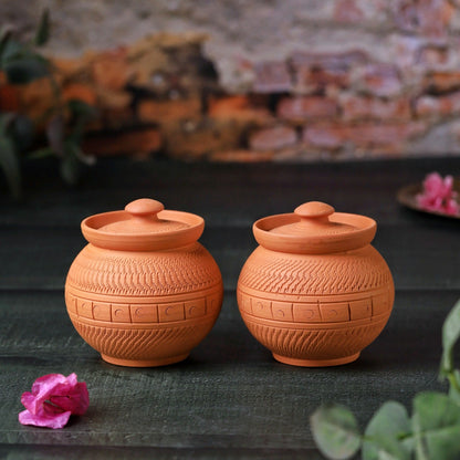 Terracotta Maharaja Sugar Pot | Handcrafted Clay Jar – Containers on Brown Living™. SKU: SP-3. Img 2.