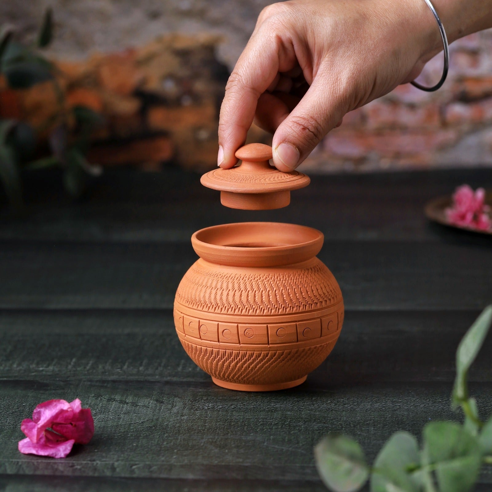 Terracotta Maharaja Sugar Pot | Handcrafted Clay Jar – Containers on Brown Living™. SKU: SP-4. Img 5.