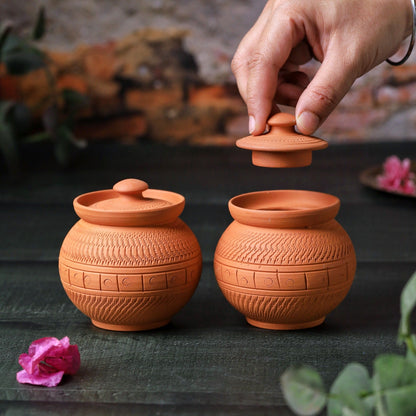 Terracotta Maharaja Sugar Pot | Handcrafted Clay Jar – Containers on Brown Living™. SKU: SP-4. Img 3.