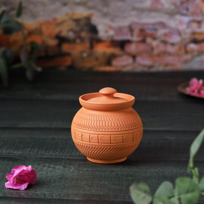 Terracotta Maharaja Sugar Pot | Handcrafted Clay Jar – Containers on Brown Living™. SKU: SP-4. Img 4.