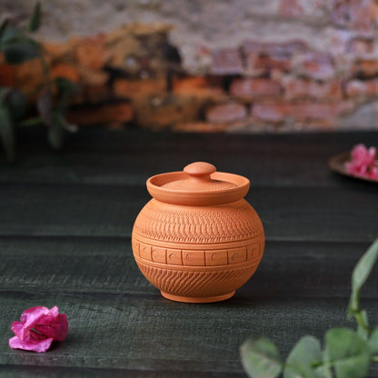 Terracotta Maharaja Sugar Pot | Handcrafted Clay Jar – Containers on Brown Living™. SKU: SP-4. Img 4.