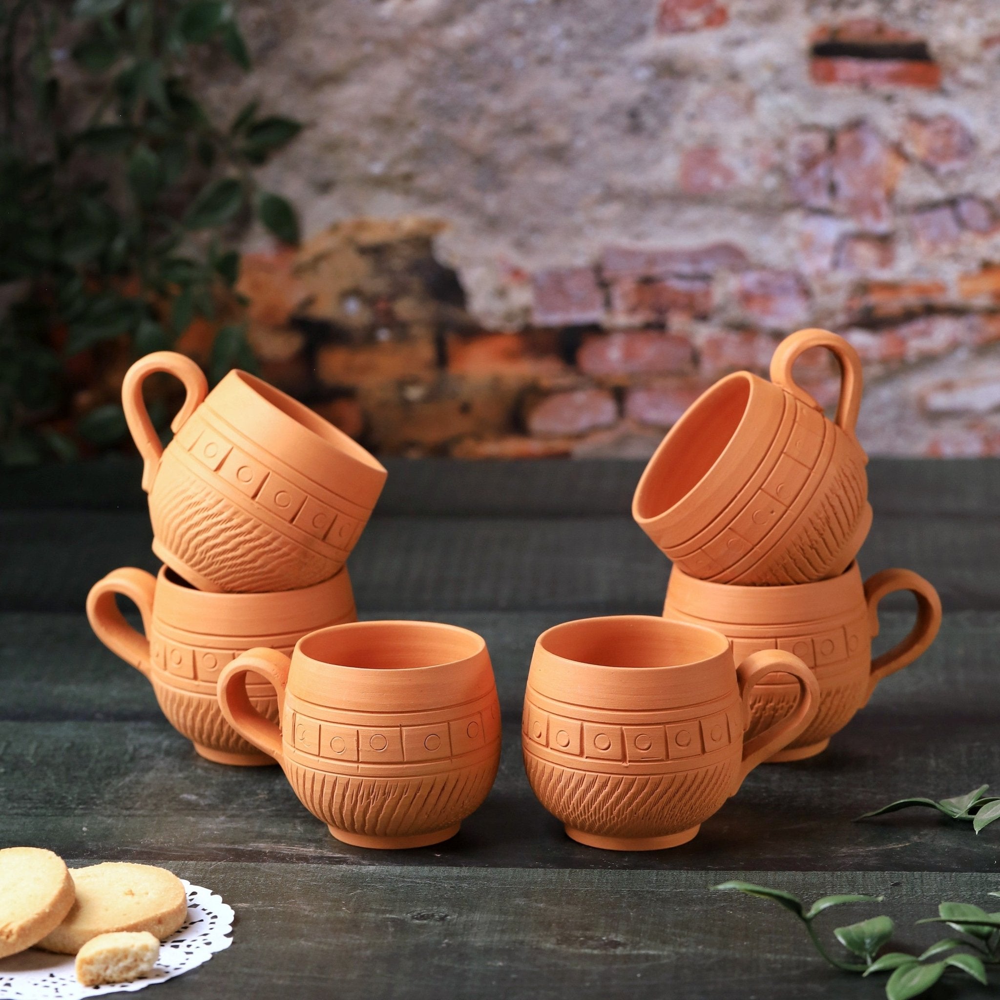 Terracotta Maharaja Tea Cup Set of 6 –Handcrafted Natural Clay Cups – Mugs on Brown Living™. SKU: TC-3. Img 1.