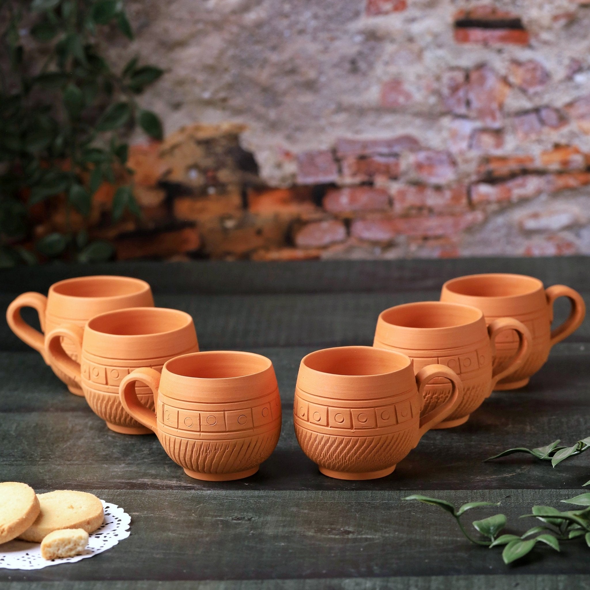 Terracotta Maharaja Tea Cup Set of 6 –Handcrafted Natural Clay Cups – Mugs on Brown Living™. SKU: TC-3. Img 2.